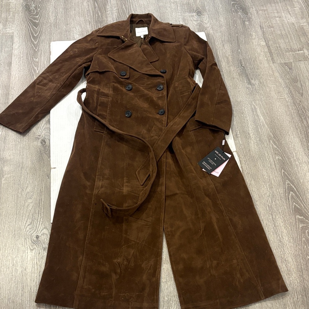 Avec Les Filles Brown Suede Double-Breasted Trench Coat - Picture 16 of 16